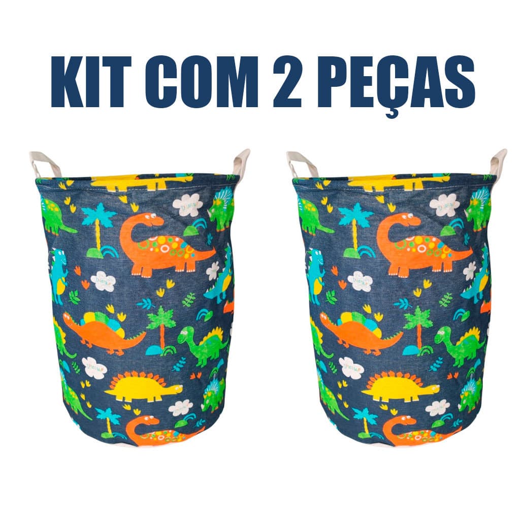 Cesto Dinossauro Infantil Brinquedos Roupinhas Organizador Dobrável Grande Kit com 2