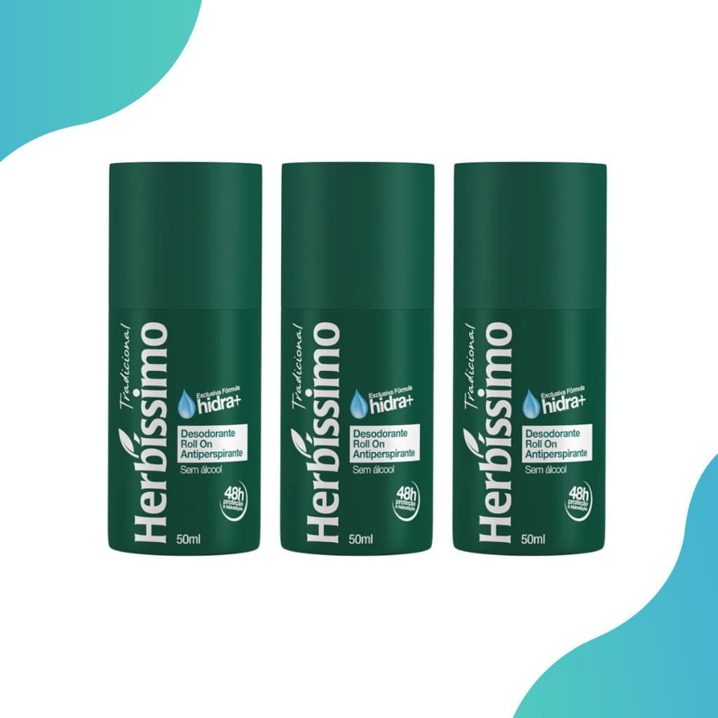 Kit 3 Desodorante Roll on Herbíssimo Tradicional 55g Protege 48HR