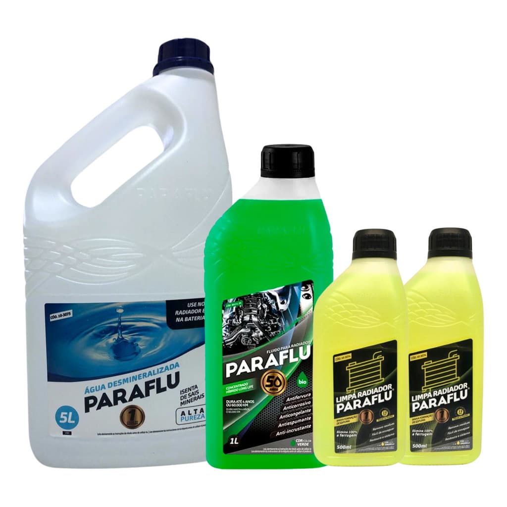 Kit Limpa Radiador + Água 5 Litros + Aditivo Concentrado