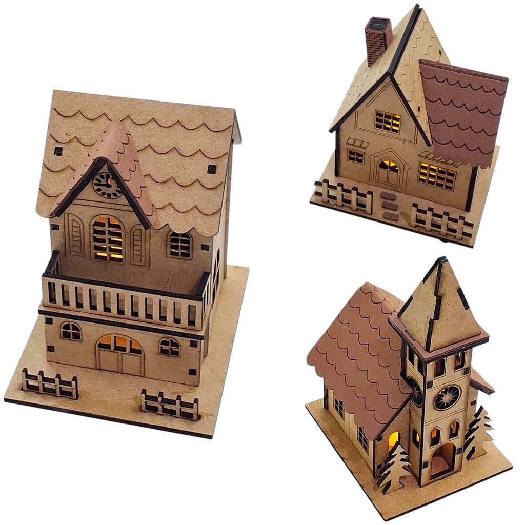 kit Mini Maquete Casa Casinhas Iluminada MDF Artesanal Cnc