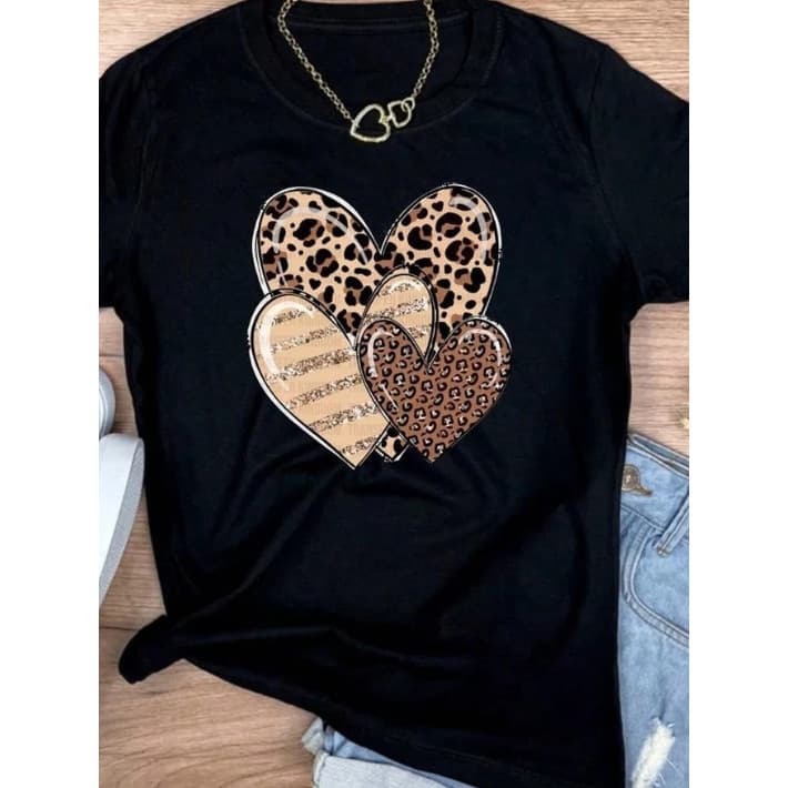 Camiseta feminina estampa "coraçao de animal" blusinha feminina estilosa t-shirt promoção blusinha