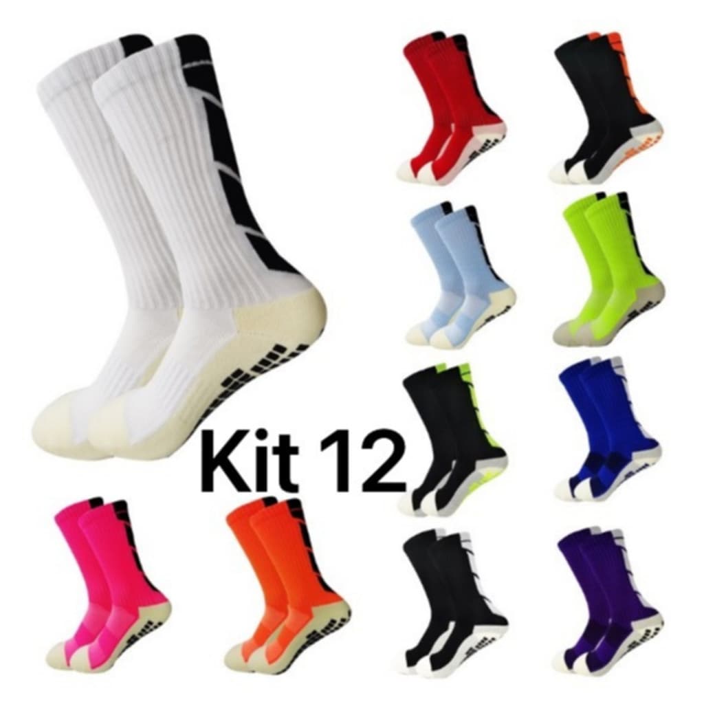 KIT12 Meias Esportivas Anti Derrapantes De Algodão Para Futebol