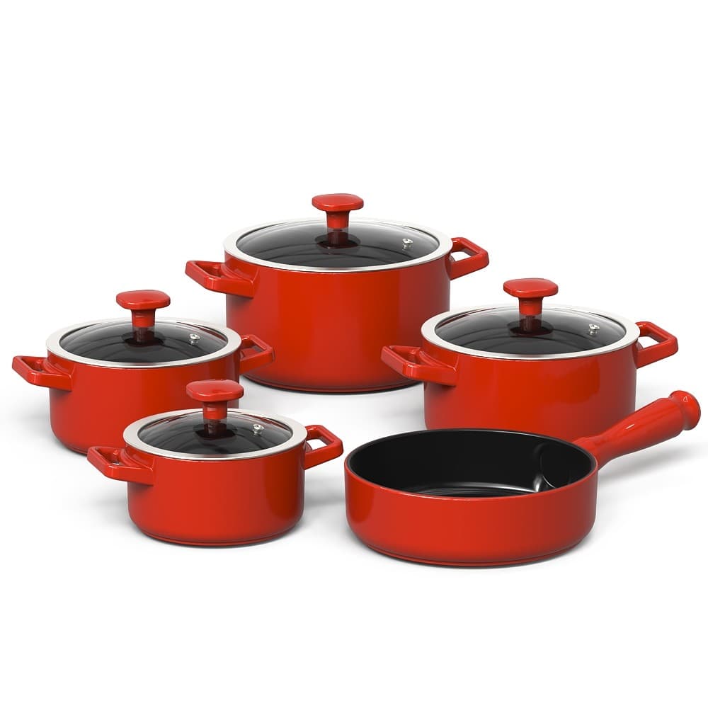 Jogo De Panelas  Aura 5 Pcs - Vermelho Coral