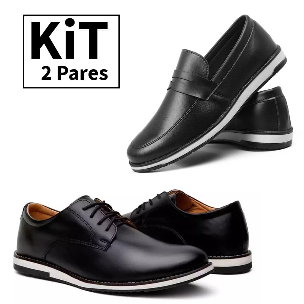 Kit 2 Pares Masculinos Loafer Preto + Oxford Marrom Social Casual Confortável