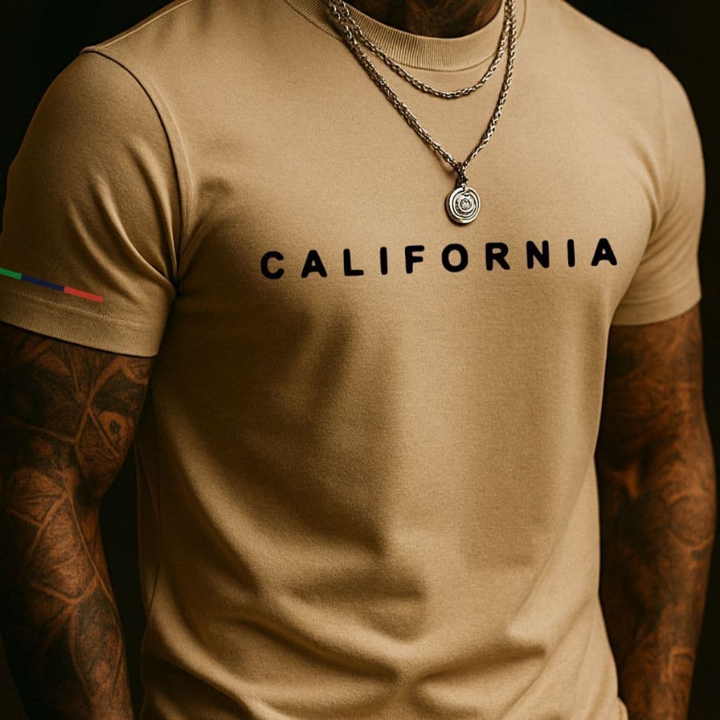 Camiseta Masculina California Preta Manga Curta Gola Redonda Estampada 100% Algodão