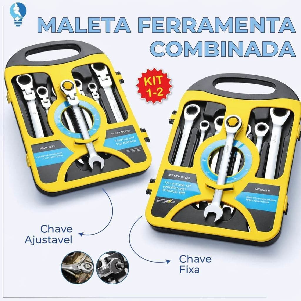 Kit Maleta Combinada com Chave Ajustável ou Fixa com 7 Chaves Catraca de Alta Qualidade