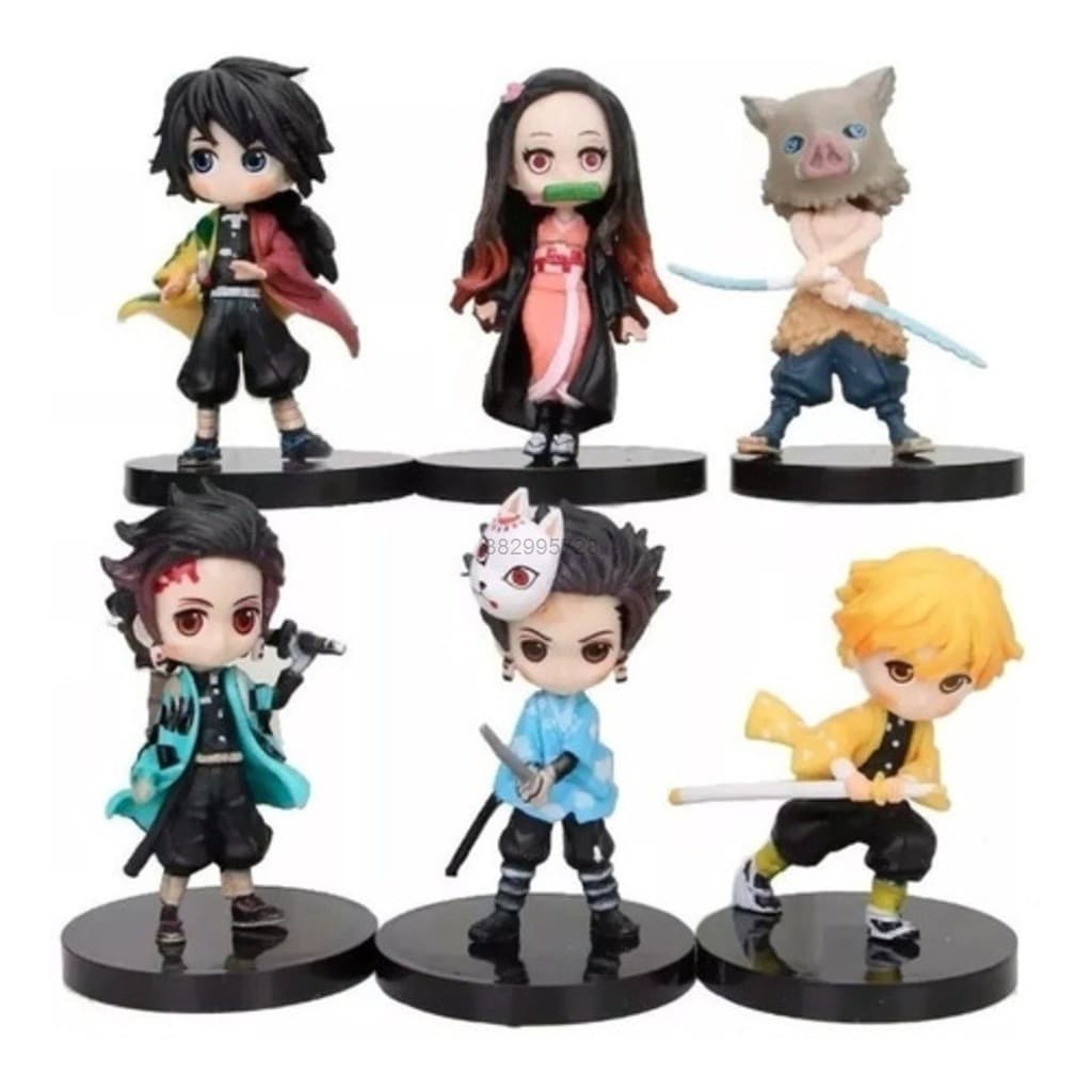 Kit Com 6 Bonecos Demon Slayer Yaiba Figura Tanjirou Kamado