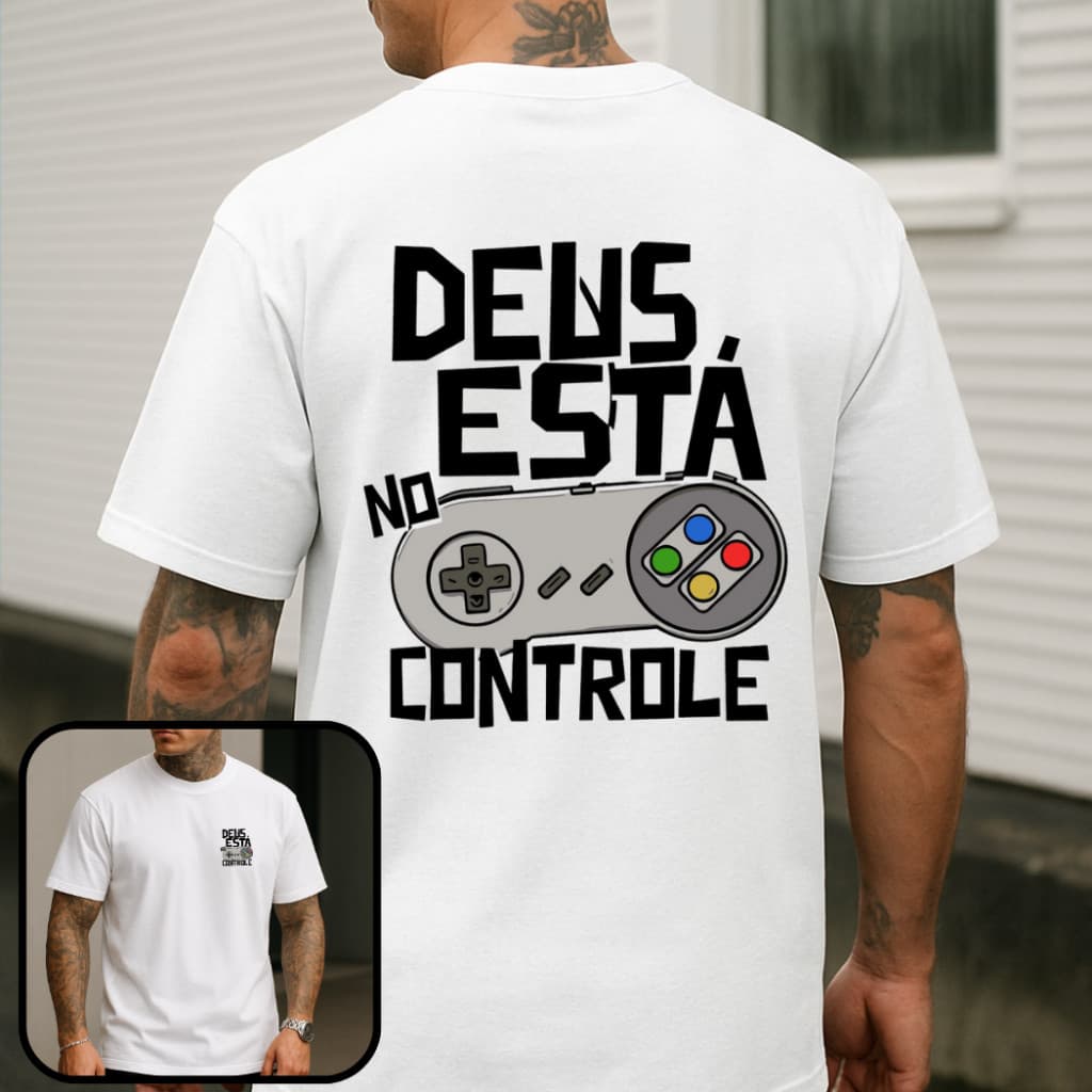 Camiseta Masculina Streetwear 100% Algodão Estampada Deus no Controle Camisa Unissex Premium