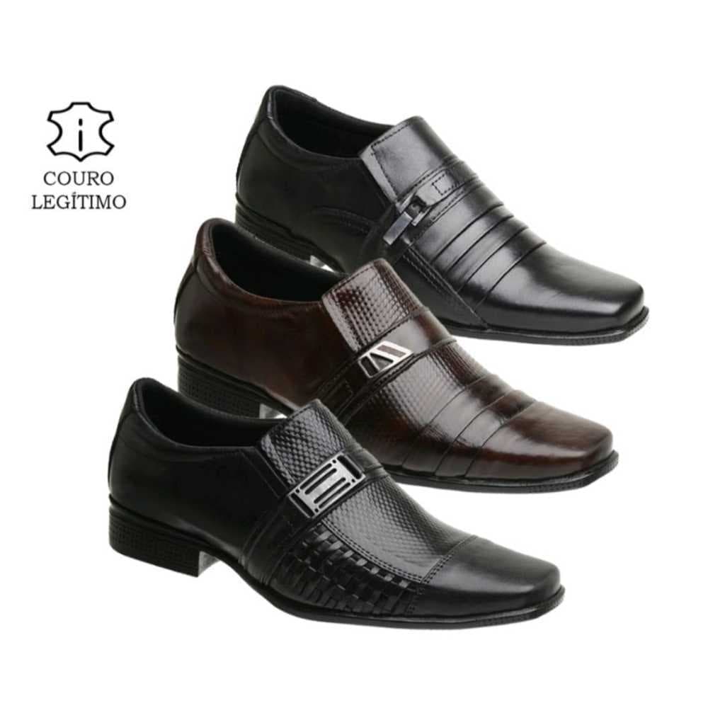 Sapato Social Kit 3 Pares Sapatos Masculinos Oxfords 100% em Couro Legitimo Resistente Confortavel Promoção