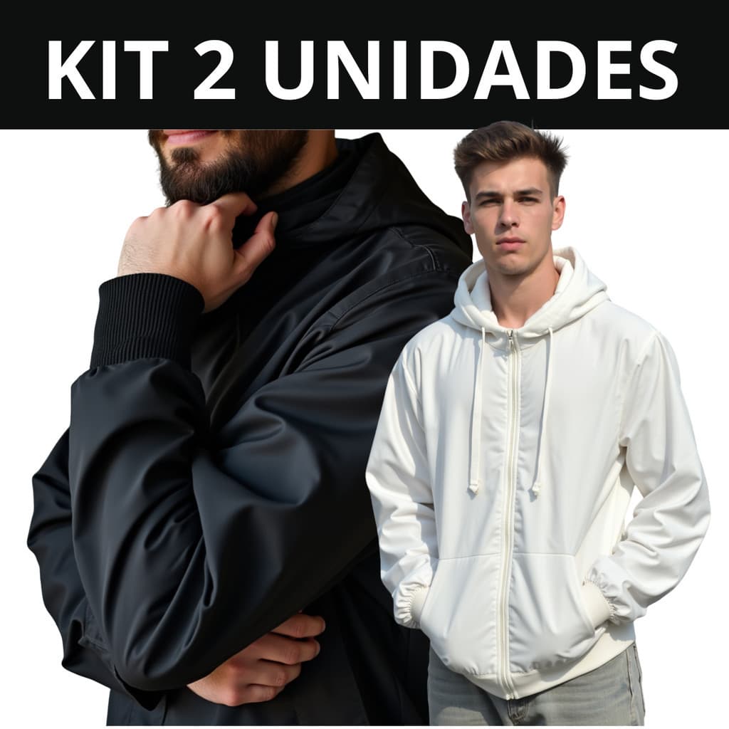 KIT com 2 Jaqueta Masculina Agasalho Casaco Corta Vento premium Forrado Com Capuz Liso Blusão Bobojaco preto