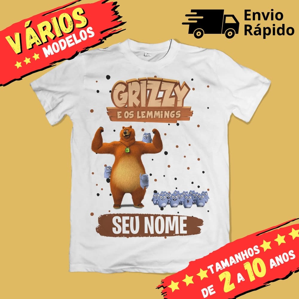 Camiseta Infantil Unissex Grizzy e os Lemmings Personalizada com nome (Opcional)