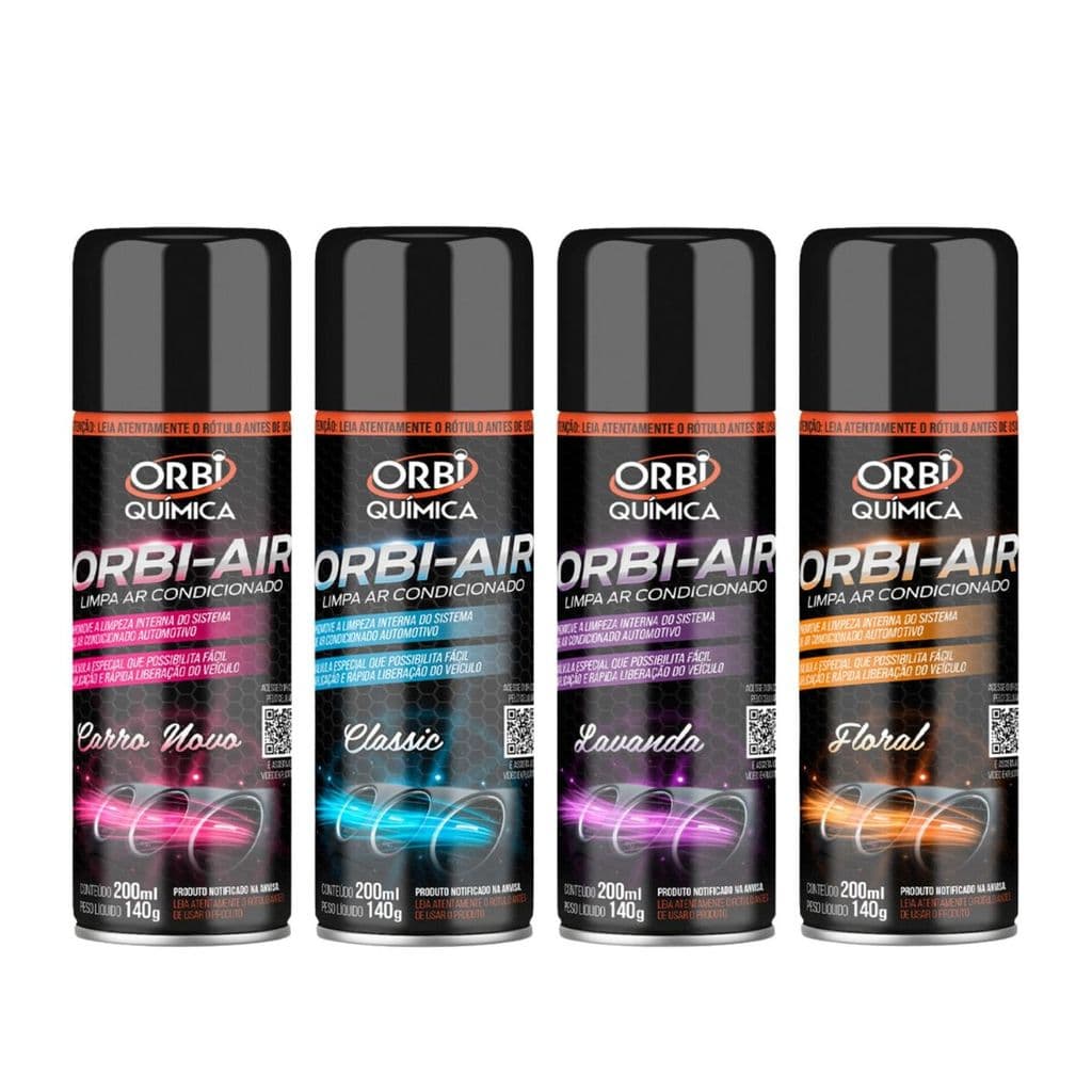 Kit 4 Limpa Ar Condicionado Automotivo Orbi Air Fragrâncias 200ML cada