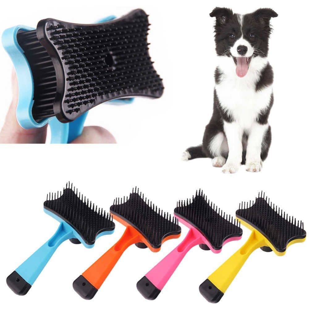 Escova Rasqueadeira Plástica com Botão Para Cães e Gatos