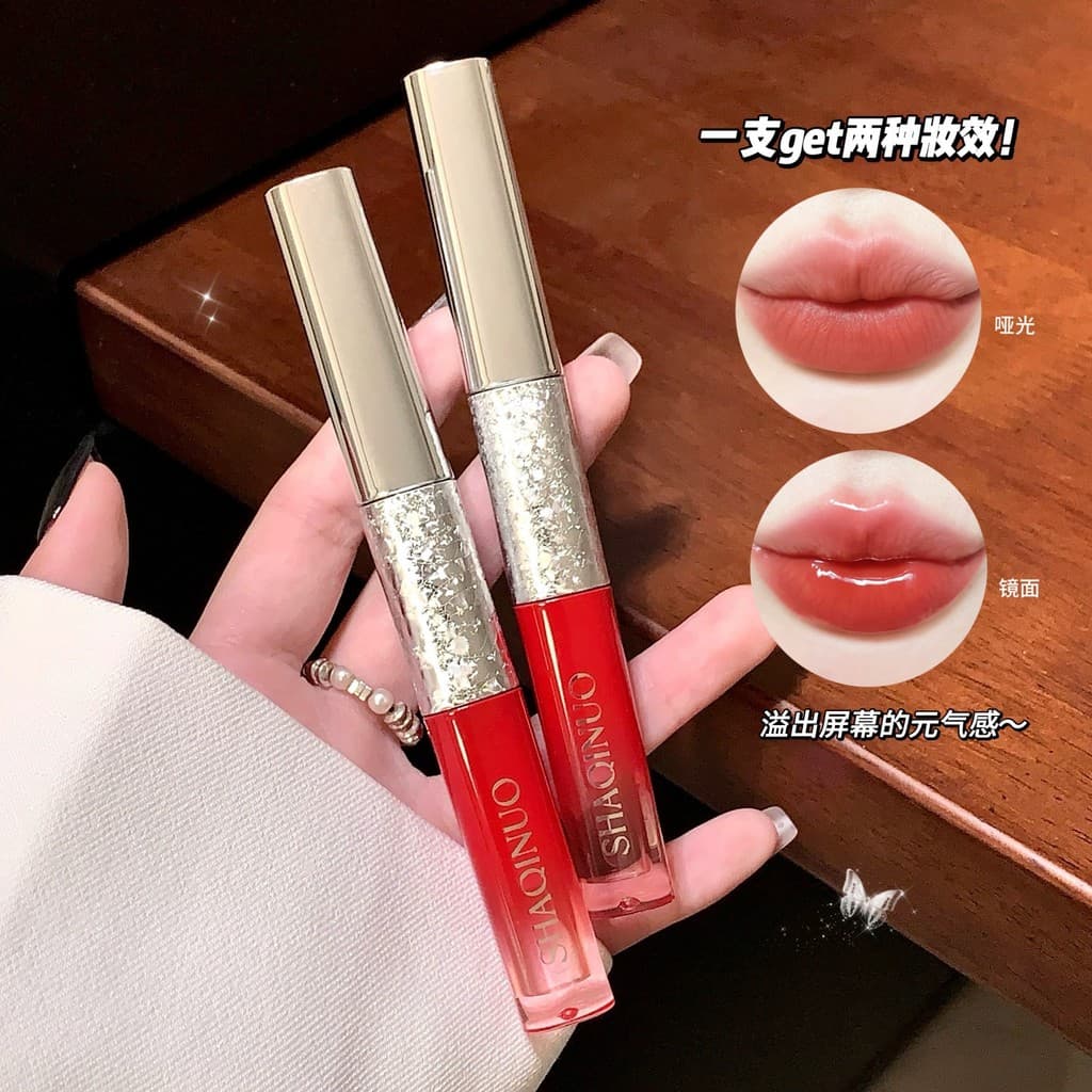Grande capacidade brilhante de dupla utilização!Batom Batom Batom Just Right in One Shot Esmalte labial de duas cabeças