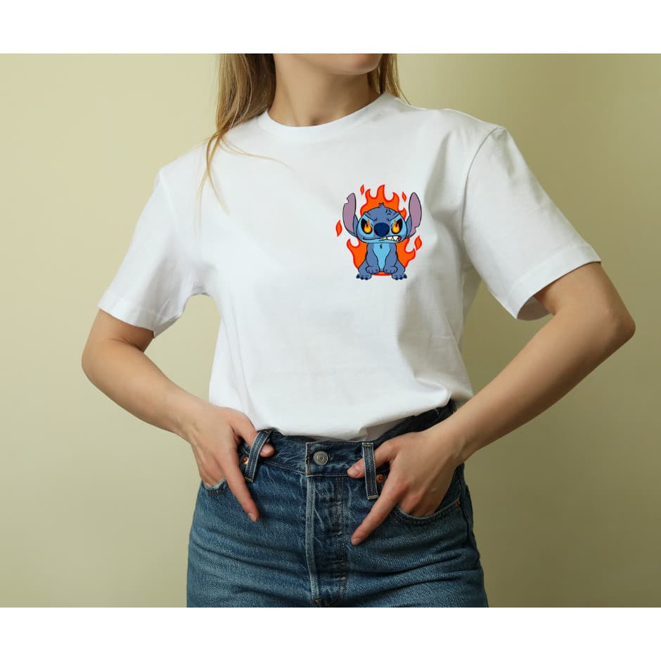 camiseta branca feminina Stich fofo estilo jovem tecido macio confortável uso dia a dia leve e respirável envio imediato