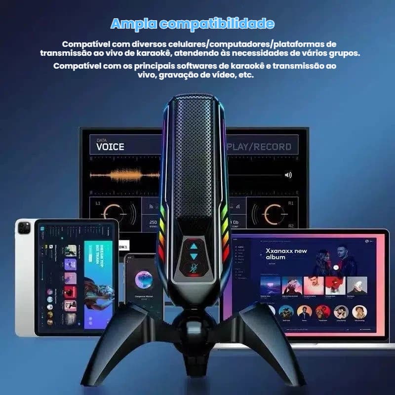 Microfone Gamer Stream Light Led Rgb Live Unidirecional