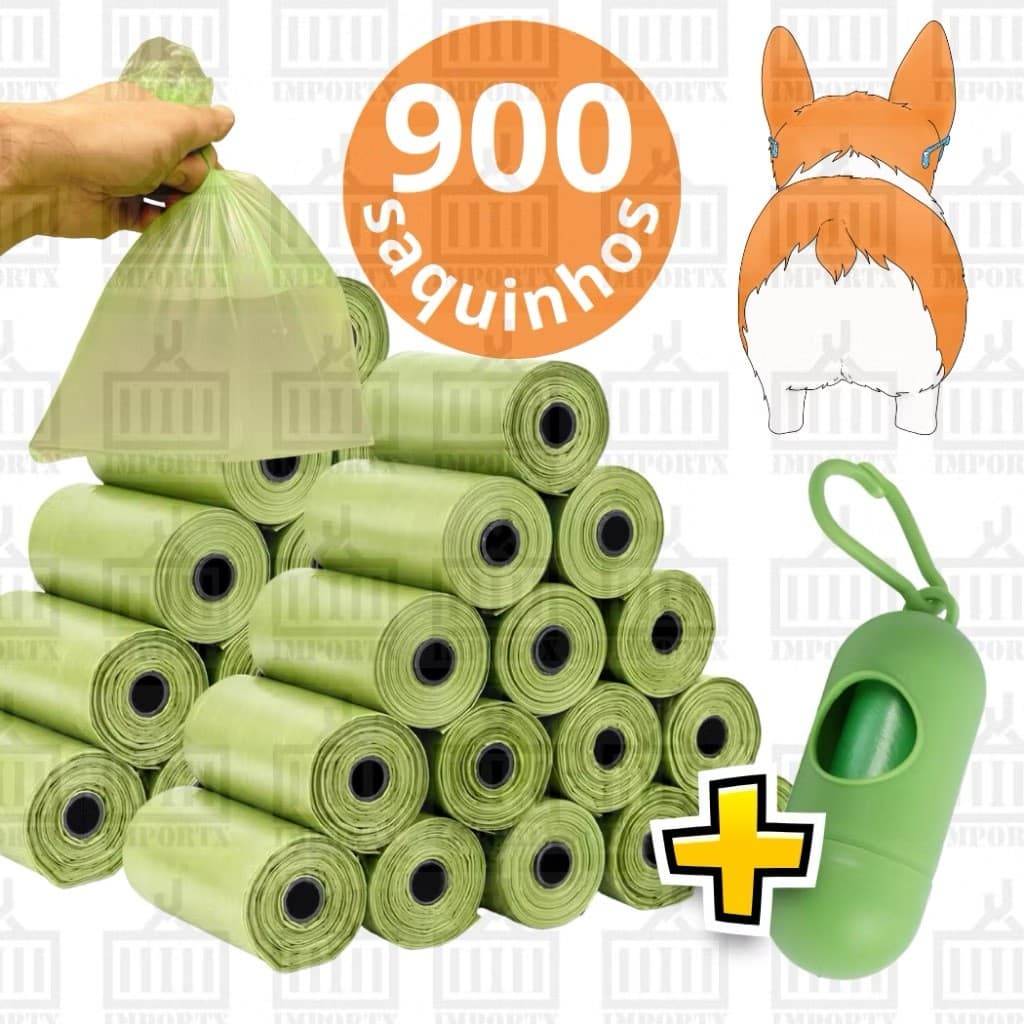 Refil Cata + Suporte Caca Pet Saco Higiênico 60 Rolos (900 saquinhos) Olaola1