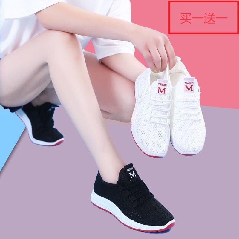 Compre um e ganhe um grátis 2019 tênis de corrida casuais sapatos esportivos femininos versão coreana Harajuku respiráve