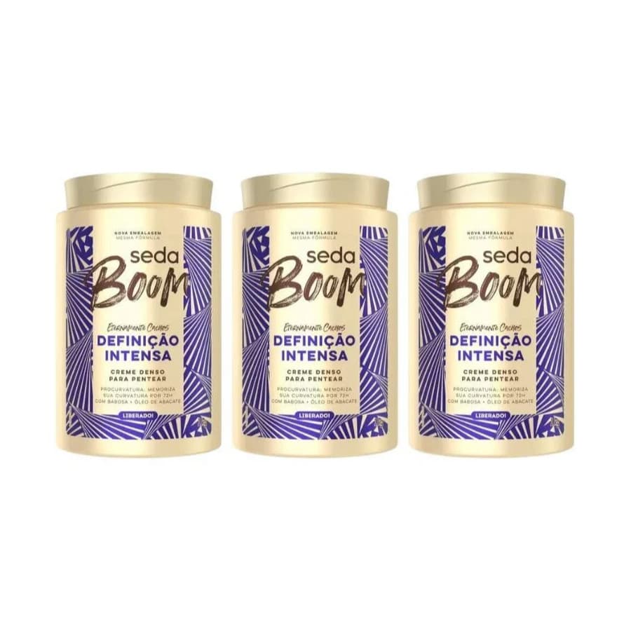 Kit c/3 Creme para Pentear Seda 1 Kg Boom Definição Intensa