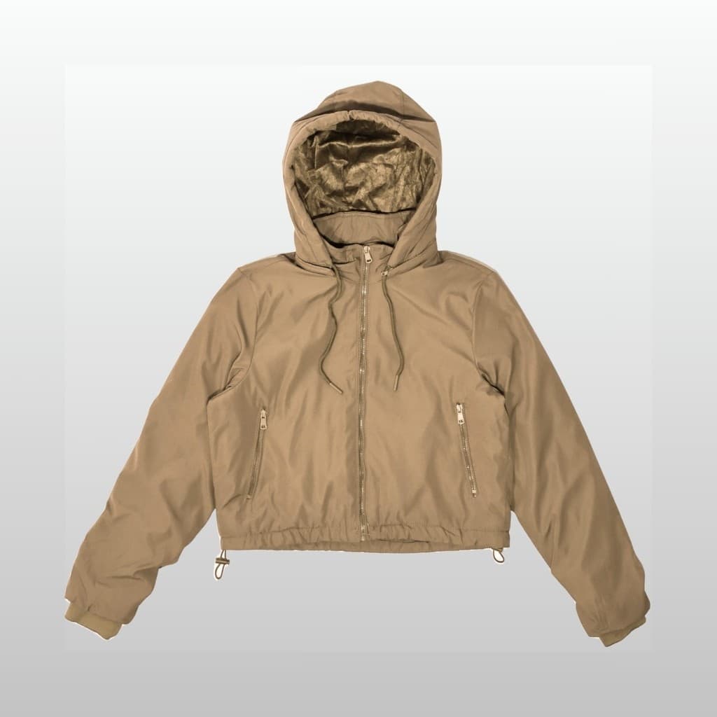 Jaqueta Cropped Safira Feminina Estilosa Forrada c/Capuz Removível P ao GG
