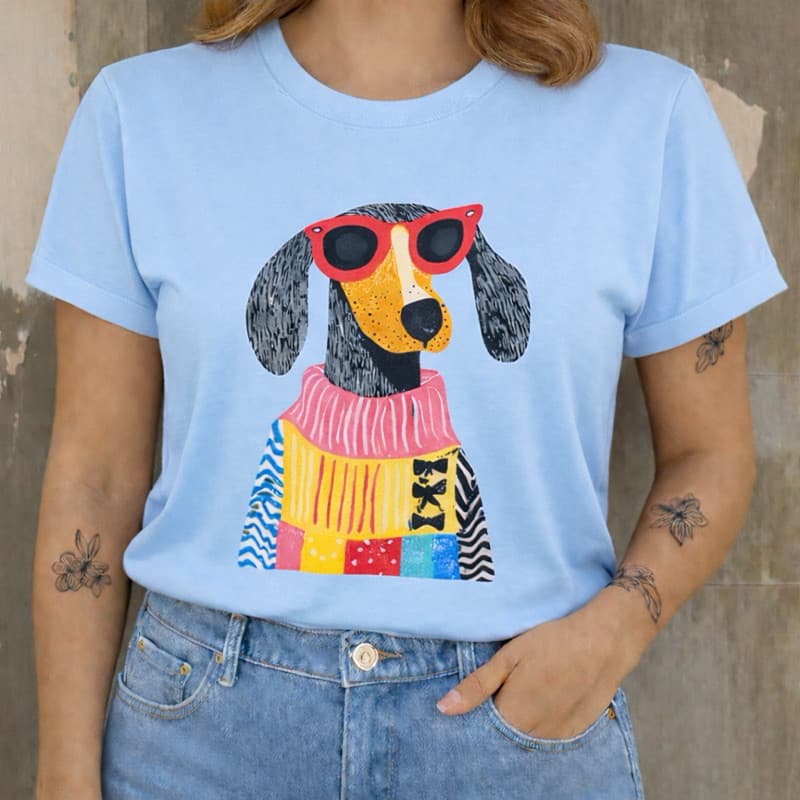 Camiseta Feminina Estampa Cachorro Dachshund Fashion Algodão Premium T-Shirt Casual Moderna Tendência 2026