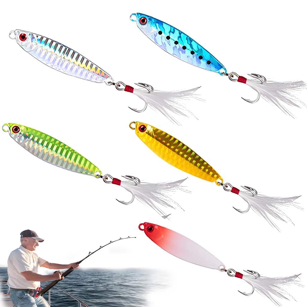 Kit 5 Iscas Artificiais com Anzol Triplo Reforçado 40g, Luminosa e Refletiva 7,9cm, para Pesca em Água Doce e Marítima