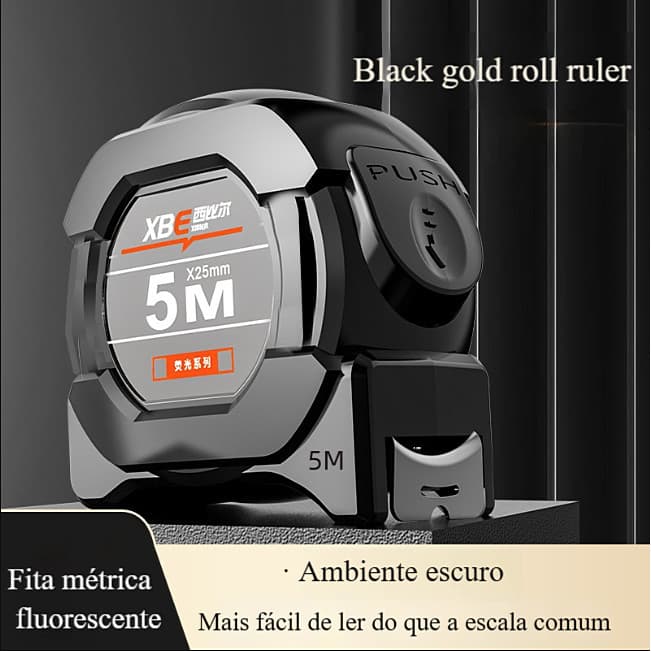 Fita métrica de aço inoxidável 5m 7m 10m de fibra de carbono de alta precisão profissional fluorescente fita métrica de