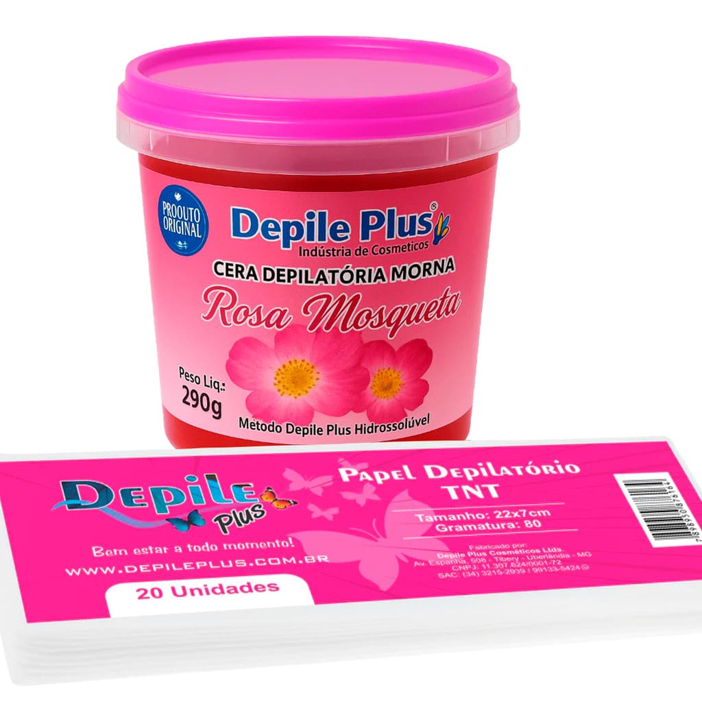 Kit Cera Rosa Hidrossolúvel 290g +Papel Depilatório TNT 20un