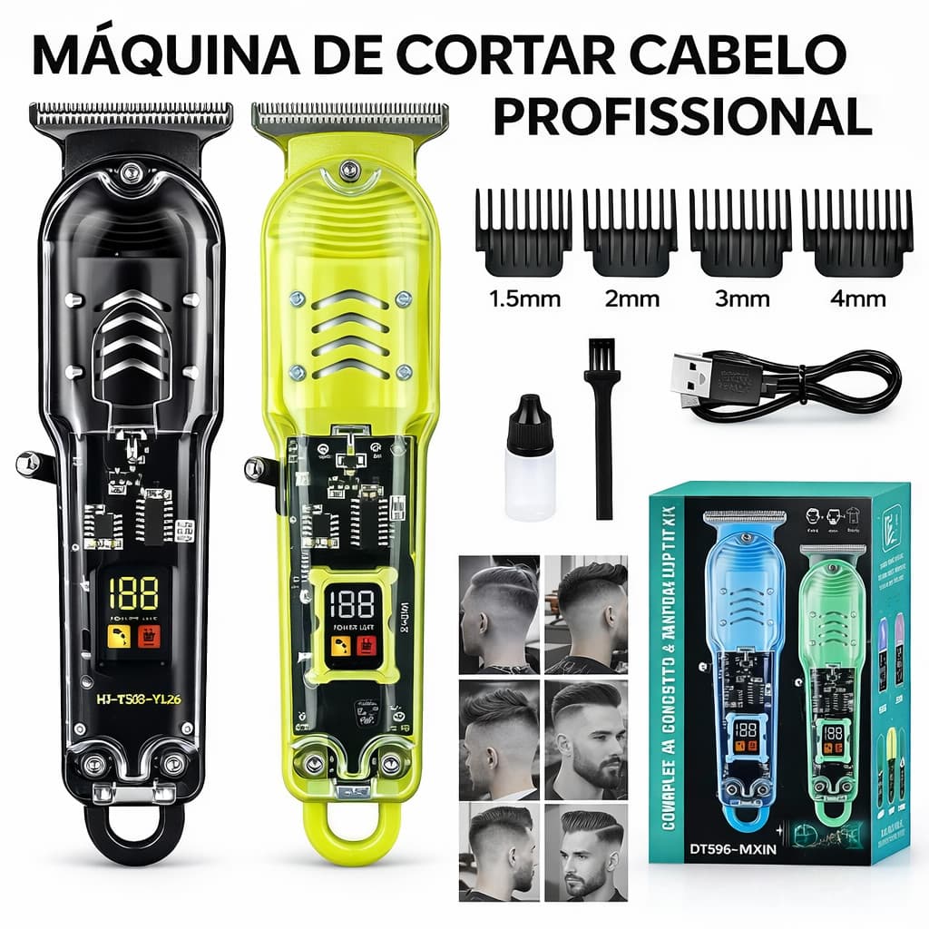 Aparador de Cabelo Profissional Sem Fio Máquina de Cortar Cabelo USB