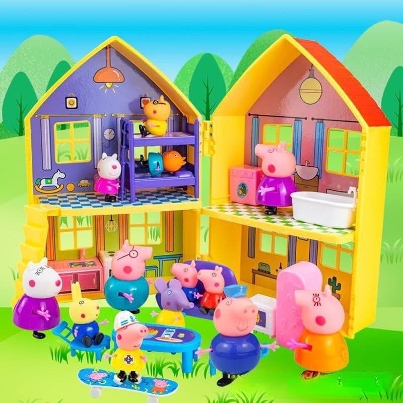 Luxo rosa porco casa dupla face família brinquedos crianças número interativo boneca educacional D4WD
