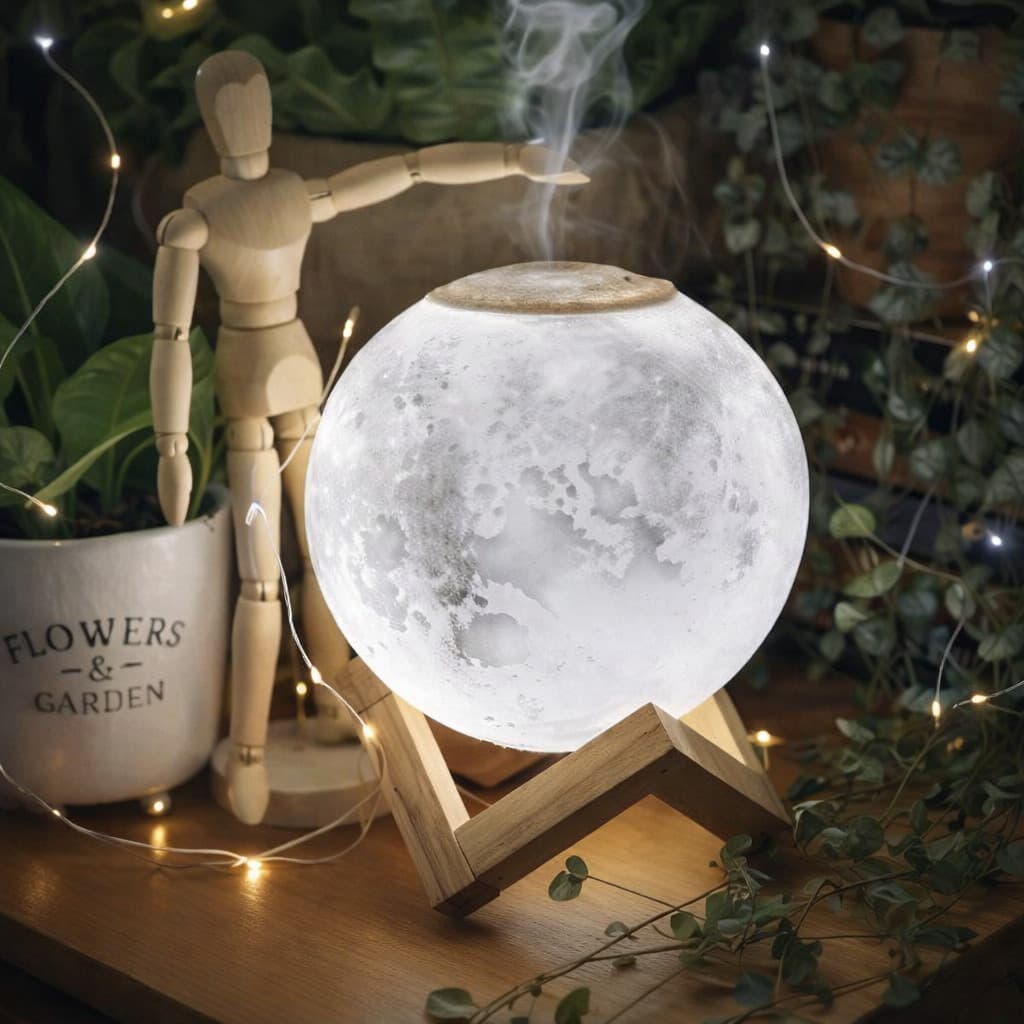 Luminaria Lua 3D Abajur Umidificador Aromatizador Difusor Aroma LED Decoracao Ambiente USB
