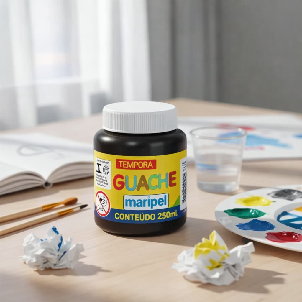 Tinta Guache 250ml Maripel Escolar Lavável Para Artes Pintura Papel Cartolina Preto Premium bom