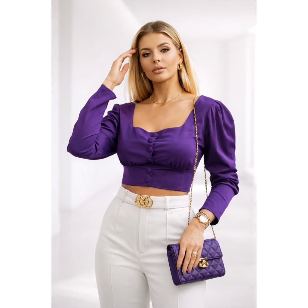 Cropped Botão Encapado Manga Longa  Estilo e Elegância em Viscolinho