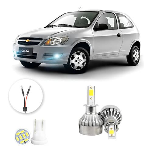 Lampada Farol Milha Led Chevrolet Celta 2000 A 2016 20000lm H3 Metal Prata Branco