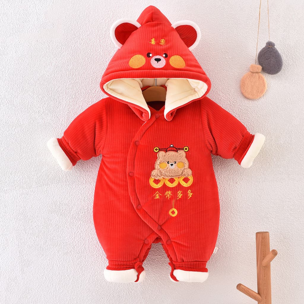 Bebê roupas de ano novo macacão bebê roupas de ano novo outono inverno mais algodão engrossado 300g roupas de algodão fe