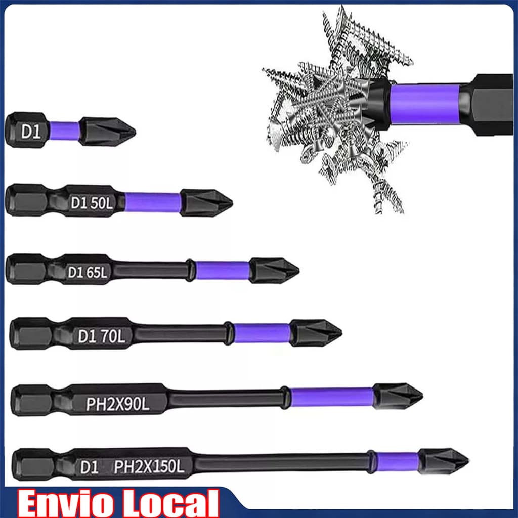Kit 6 Bits Cruzado Magnéticosde Impacto, Chave de fenda hexagonal de impacto de 1/4 de polegada