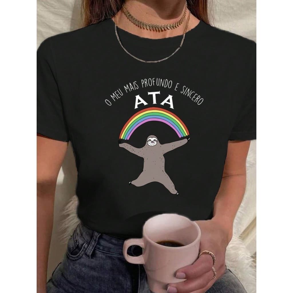 Camiseta Feminina Estampa Ata De Algodão Gola Redonda