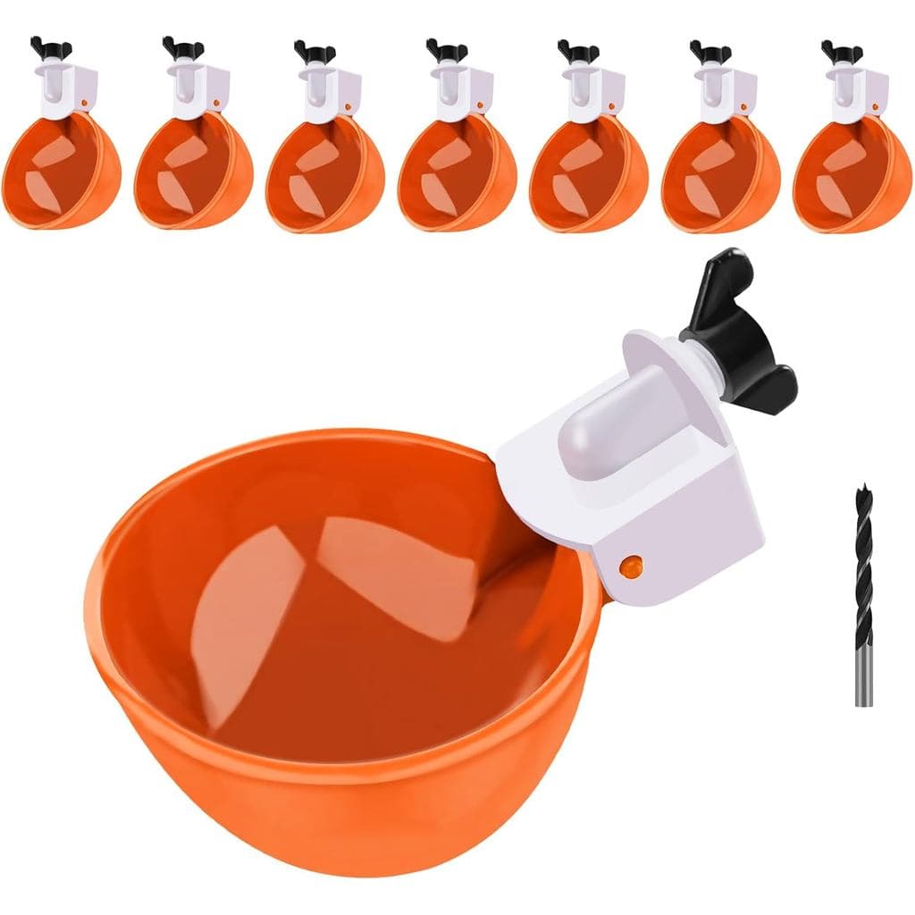 Copos de Água para Galinhas, 8 Pacotes de Copos de Água Laranja Grandes para Galinhas, Copos de Água Automáticos para Ga
