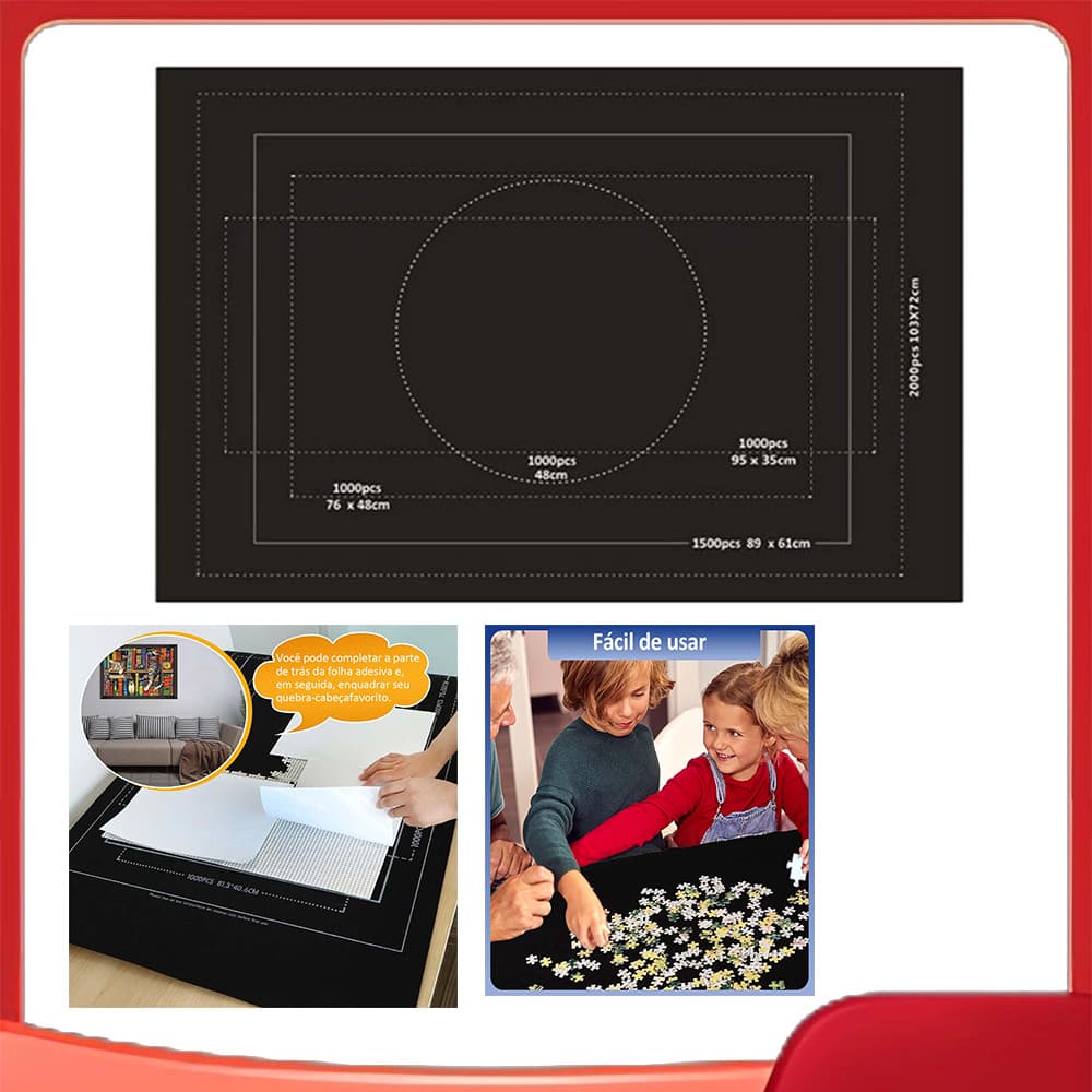 Tapete de armazenamento de quebra-cabeça de feltro preto 120 x 80 x 0.15 cm pode conter quebra-cabeças 2.000 peças duráv