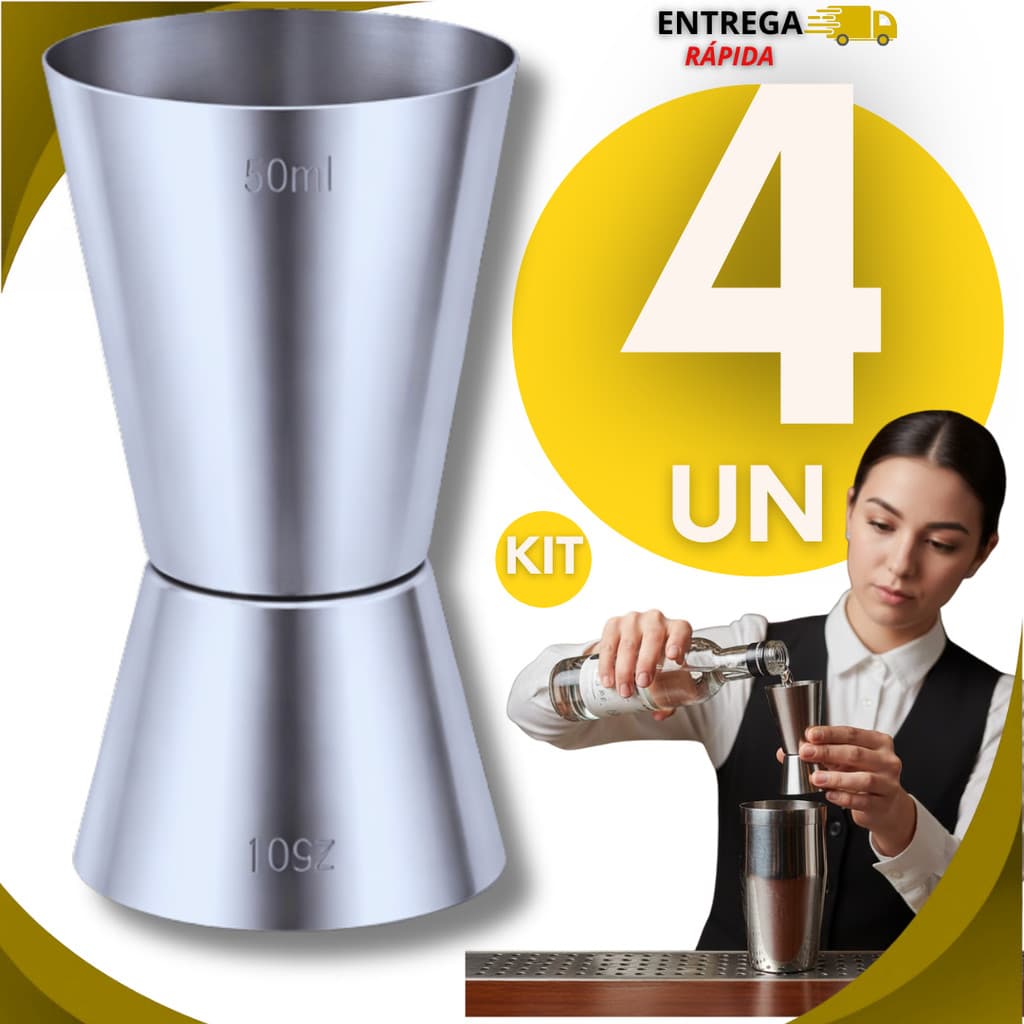 Kit 04 Dosador Duplo Para Drinks Aço Inox 25ml e 50ml Bar Drink Barman Bebidas Caipirinha
