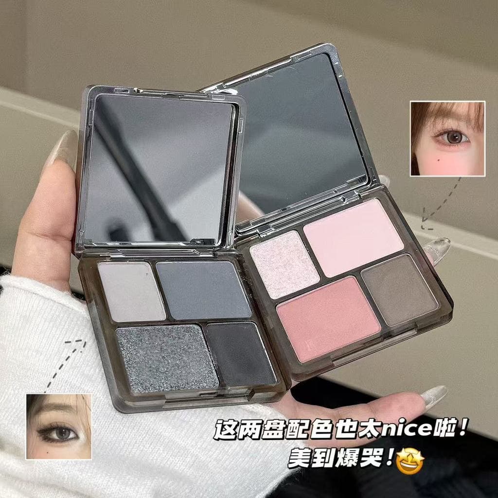 Paleta de sombras de quatro cores cimento cinza legal esfumaçado maquiagem expansão rosa fino piscando brilho diário Com