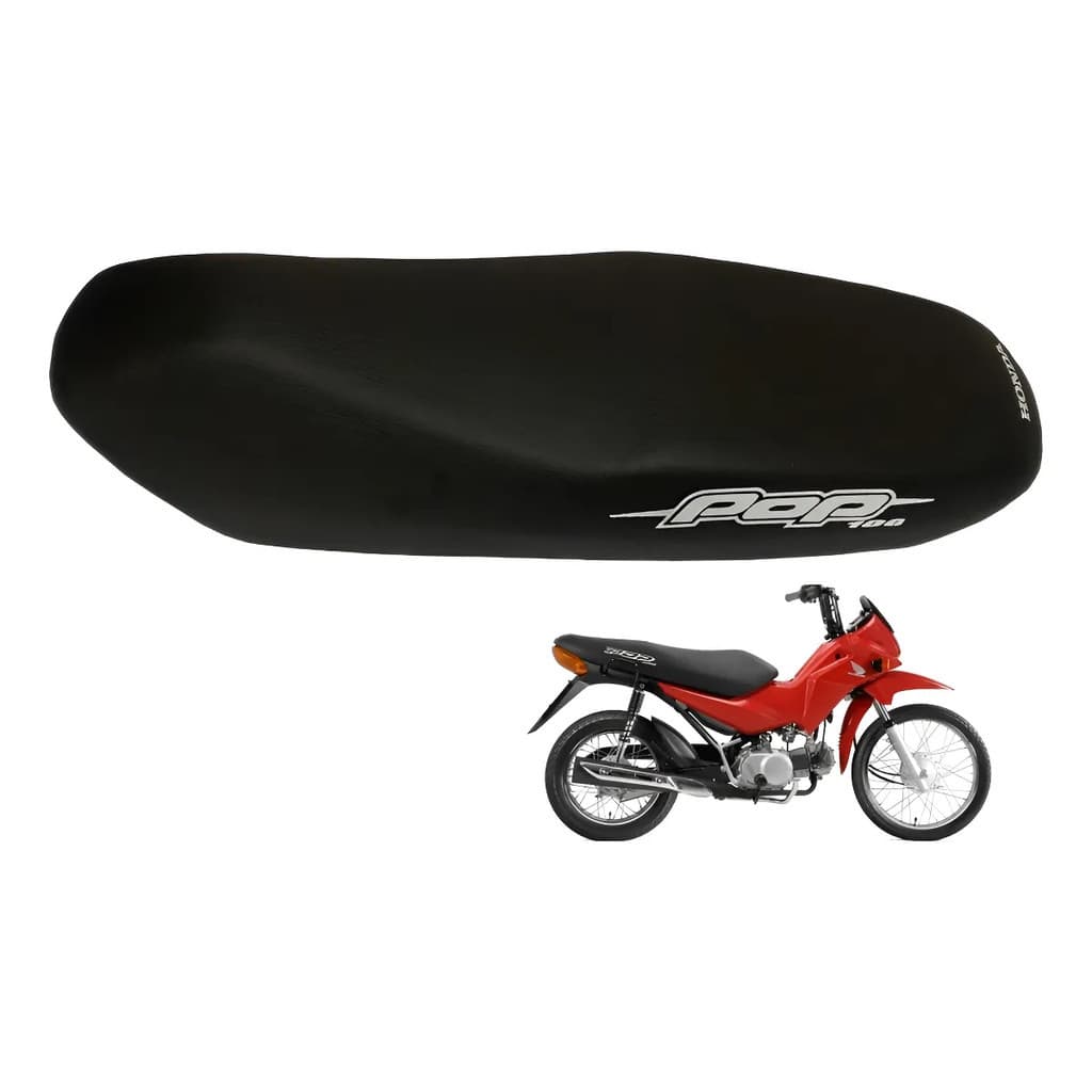 Capa de Banco Moto Modelo Honda Pop 100 2007 2008 2009 2010 2011 2012 2013 2014 2015 Preto(Escrita Pop)