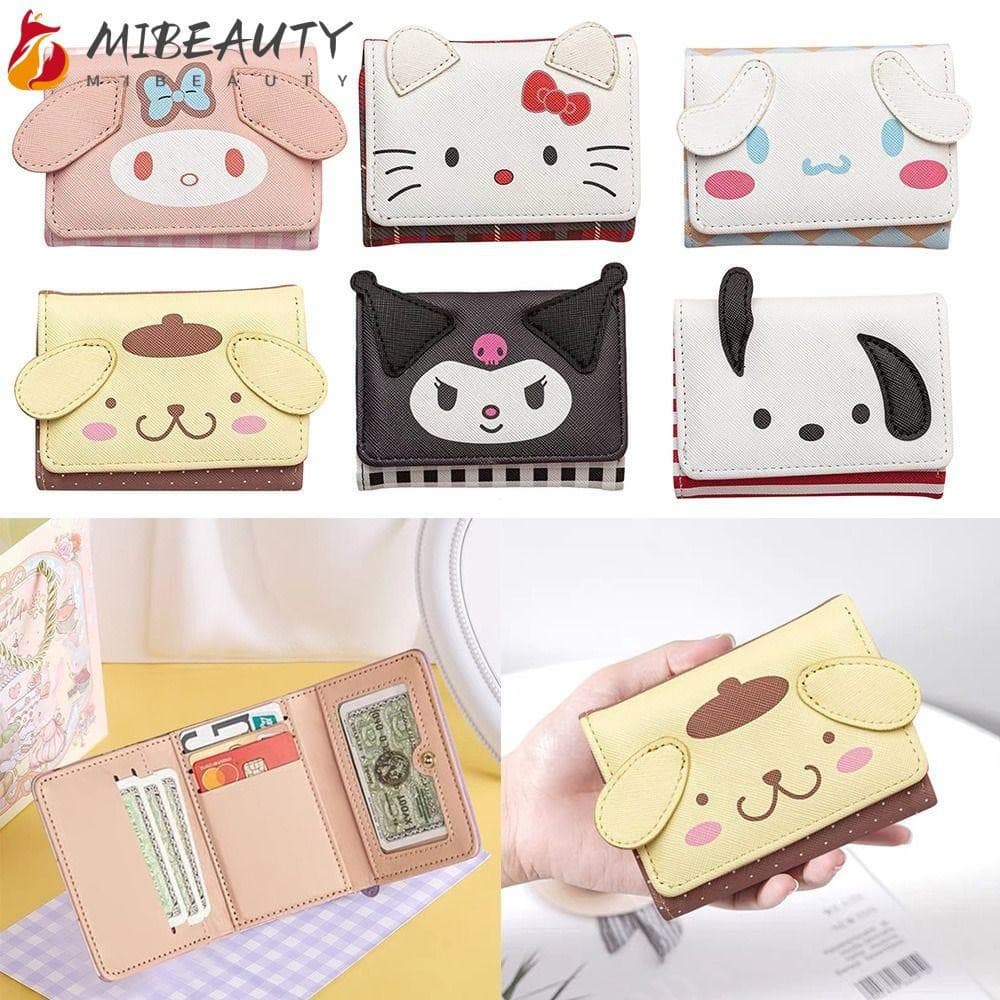 Carteiras Triplas MIBEAUTY , Porta-Moedas De Couro PU Sanrio Hello Kitty De Desenho Animado Cartões De Identificação De