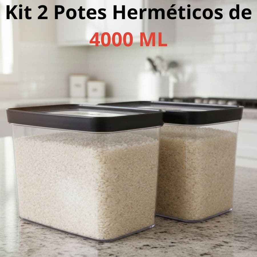Kit 2 Potes Herméticos de 4000 ML Helsim Super Resistentes Conserva Alimentos por Mais Tempo