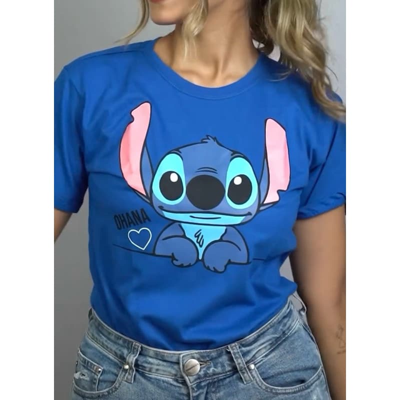 Camiseta Feminina Personagem Stitch de Algodão 30.1 Qualidade Premium