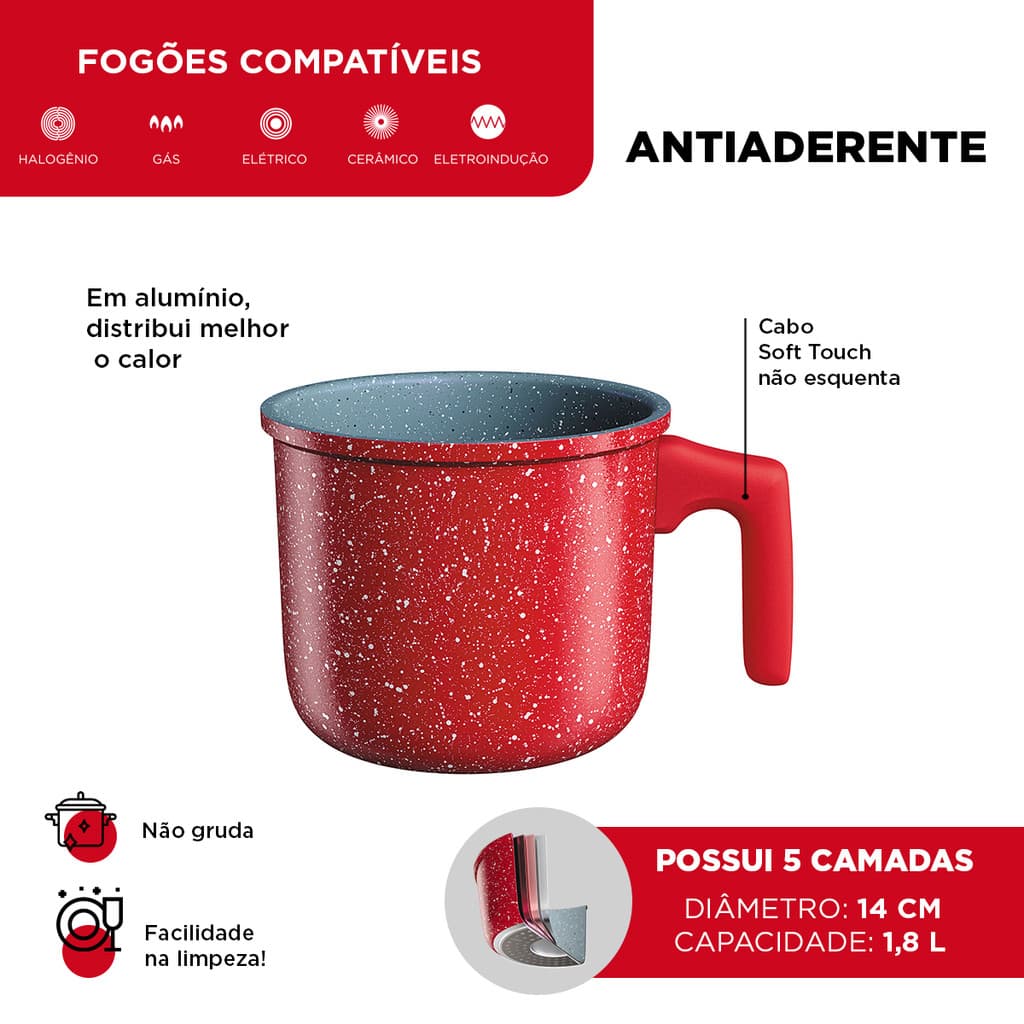 Fervedor De Leite 14cm 5 Camadas Leiteira Antiaderente Caneca Para Leite Água Café