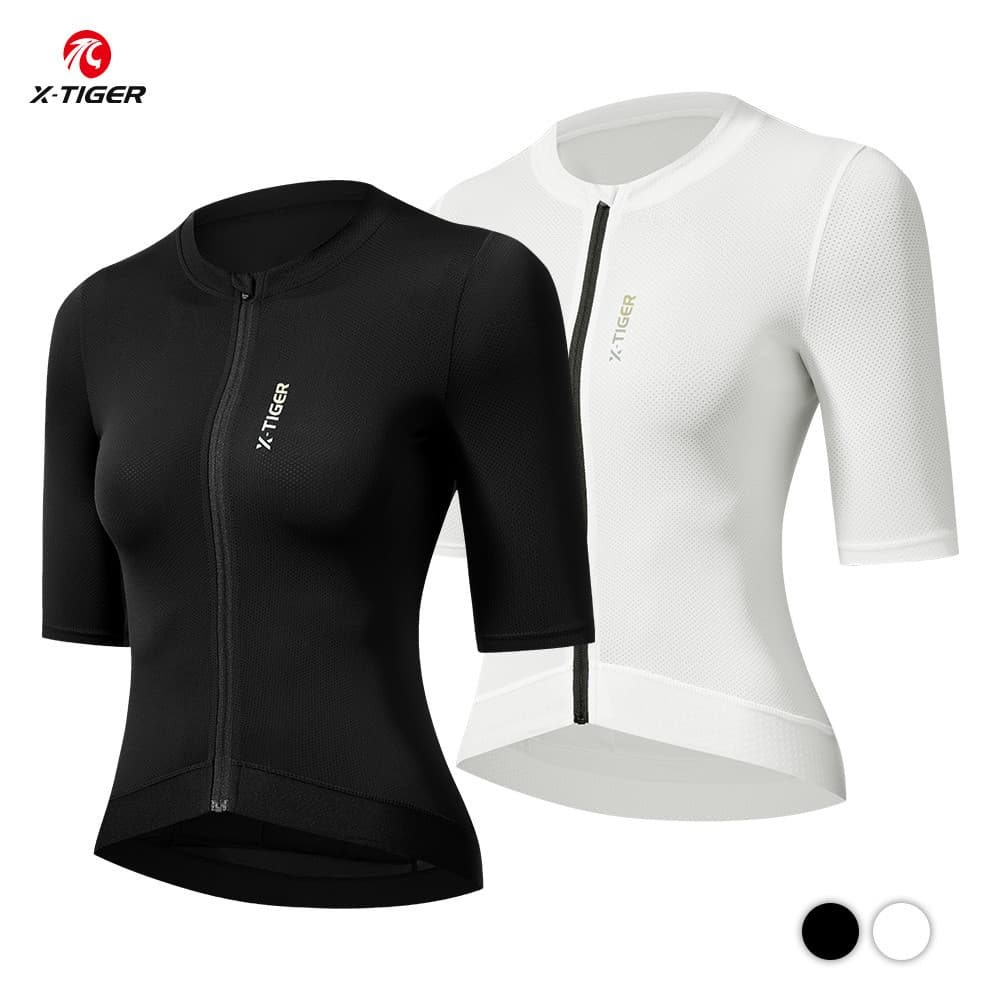 Camisa De Ciclismo Feminina Respirável De Secagem Rápida Manga Curta MTB Bicicleta De Estrada Topo Preto E Branco Roupas
