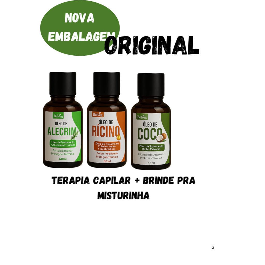Kit Óleos naturais: Coco+Rícino e alecrim  kit poderoso para cabelos fortes e saudáveis