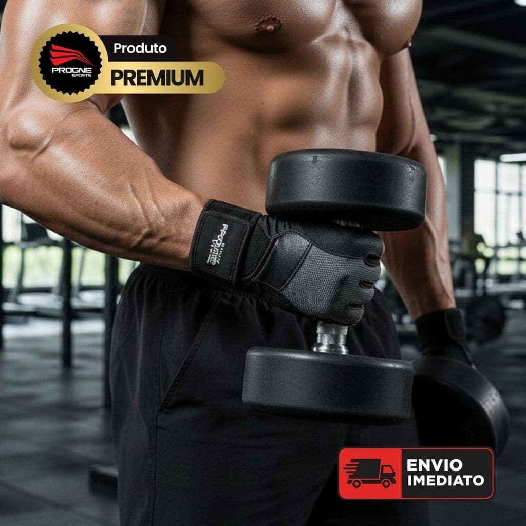 Par de Luvas C/ Munhequeira Premium Progne Sports - Academia Crossfit LPO Powerlifiting Treino Funcional