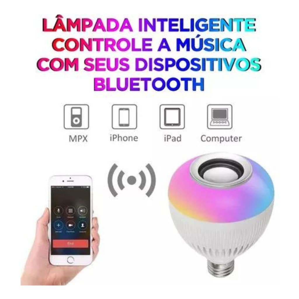 Lâmpada LED Musical Bluetooth RGB E27 com Controle Remoto 12W